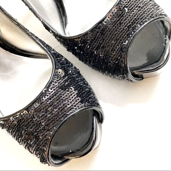 Guess Black HONDOLA Sequined Peep Toe Slingback Platform High Heel Pumps - Picture 4 of 6